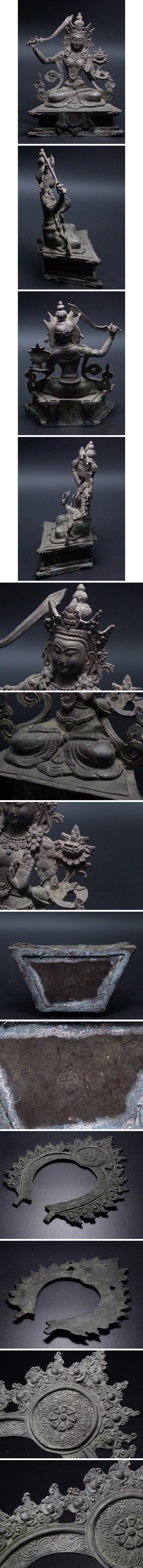 大幅割引▲60Z1223▲古銅製細密金工チベット密教美術・文殊師利菩薩・重量約885g 仏像